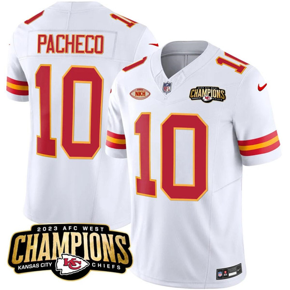 Mena??s Kansas City Chiefs #10 Isiah Pacheco White 2023 F.U.S.E. AFC West Champions With NKH Patch Vapor Untouchable Limited Football Stitched Jersey