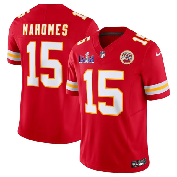 Mena??s Kansas City Chiefs #15 Patrick Mahomes Red F.U.S.E. Super Bowl LVIII Patch Vapor Untouchable Limited Football Stitched Jersey