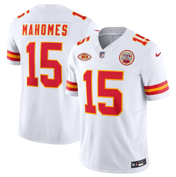 Mena??s Kansas City Chiefs #15 Patrick Mahomes White 2023 F.U.S.E. With NKH Patch Vapor Untouchable Limited Football Stitched Jersey