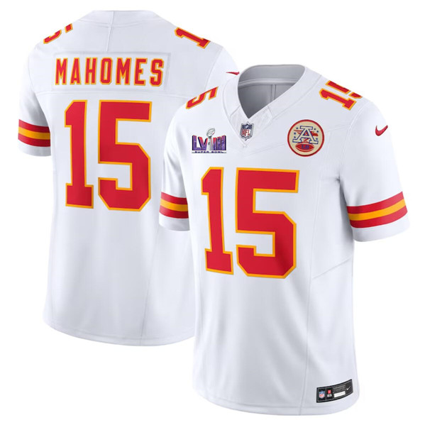 Mena??s Kansas City Chiefs #15 Patrick Mahomes White F.U.S.E. Super Bowl LVIII Patch Vapor Untouchable Limited Football Stitched Jersey