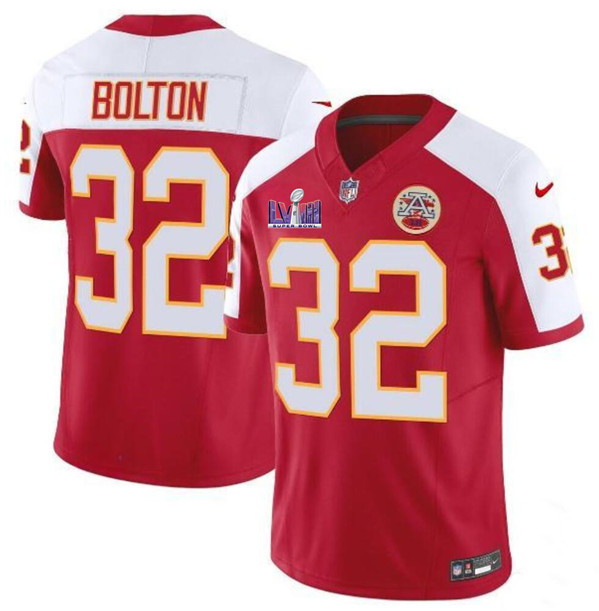 Mena??s Kansas City Chiefs #32 Nick Bolton Red White 2024 F.U.S.E. Super Bowl LVIII Patch Vapor Untouchable Limited Football Stitched Jersey