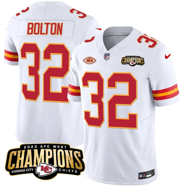 Mena??s Kansas City Chiefs #32 Nick Bolton White 2023 F.U.S.E. AFC West Champions With NKH Patch Vapor Untouchable Limited Football Stitched Jersey