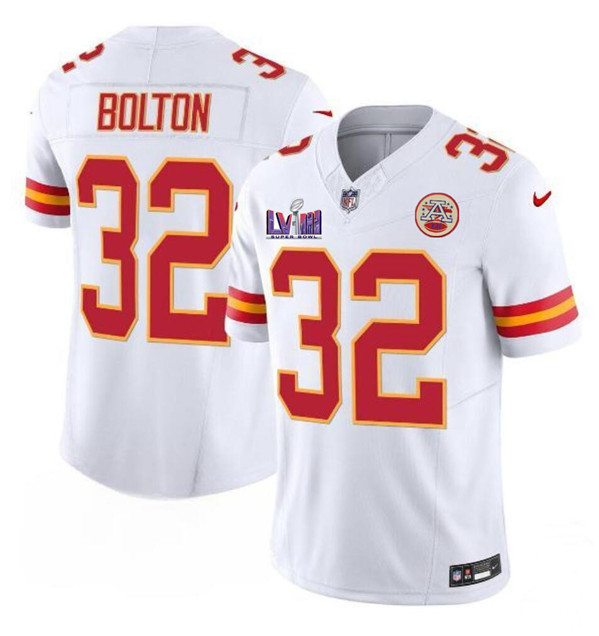 Mena??s Kansas City Chiefs #32 Nick Bolton White F.U.S.E. Super Bowl LVIII Patch Vapor Untouchable Limited Football Stitched Jersey
