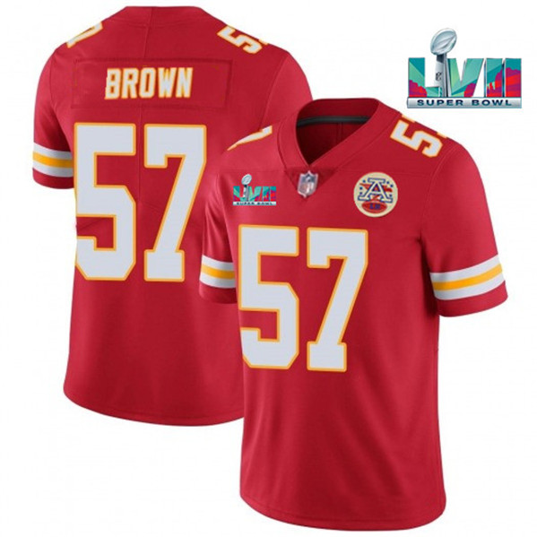 Mena??s Kansas City Chiefs #57 Orlando Brown Red Super Bowl LVII Patch Vapor Untouchable Limited Stitched Jersey