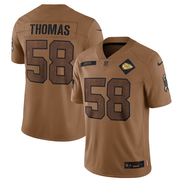 Mena??s Kansas City Chiefs #58 Derrick Thomas 2023 Brown Salute To Service Limited Football Stitched Jersey