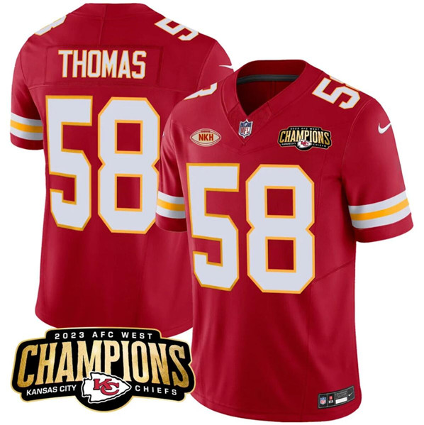 Mena??s Kansas City Chiefs #58 Derrick Thomas Red 2023 F.U.S.E. AFC West Champions With NKH Patch Vapor Untouchable Limited Football Stitched Jersey