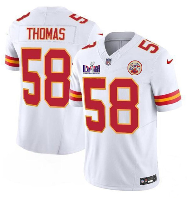Mena??s Kansas City Chiefs #58 Derrick Thomas White 2024 F.U.S.E. Super Bowl LVIII Patch Vapor Untouchable Limited Football Stitched Jersey