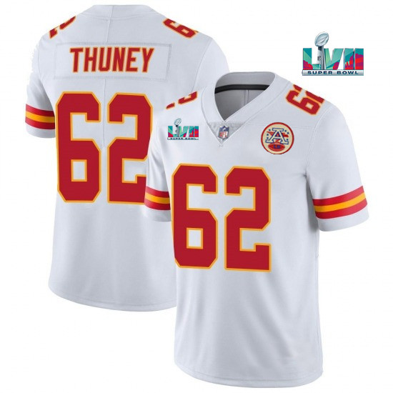 Mena??s Kansas City Chiefs #62 Joe Thuney White Super Bowl LVII Patch Vapor Untouchable Limited Stitched Jersey