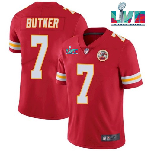Mena??s Kansas City Chiefs #7 Harrison Butker Red Super Bowl LVII Patch Vapor Untouchable Limited Stitched Jersey