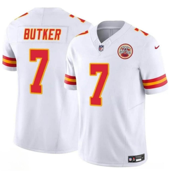 Mena??s Kansas City Chiefs #7 Harrison Butker White 2024 F.U.S.E Vapor Untouchable Limited Stitched Football Jersey