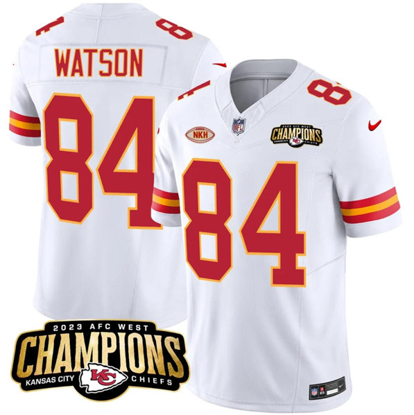 Mena??s Kansas City Chiefs #84 Justin Watson White 2023 F.U.S.E. AFC West Champions With NKH Patch Vapor Untouchable Limited Football Stitched Jersey
