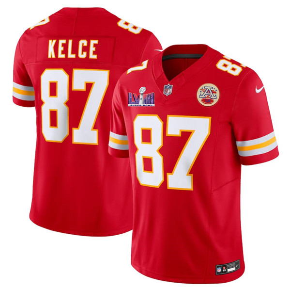 Mena??s Kansas City Chiefs #87 Travis Kelce Red F.U.S.E. Super Bowl LVIII Patch Vapor Untouchable Limited Football Stitched Jersey