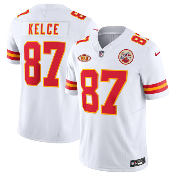 Mena??s Kansas City Chiefs #87 Travis Kelce White 2023 F.U.S.E. With NKH Patch Vapor Untouchable Limited Football Stitched Jersey