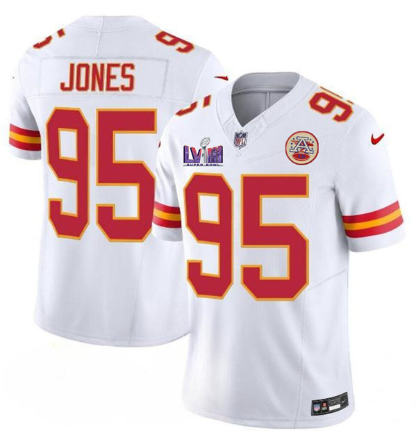 Mena??s Kansas City Chiefs #95 Chris Jones White 2024 F.U.S.E. Super Bowl LVIII Patch Vapor Untouchable Limited Football Stitched Jersey