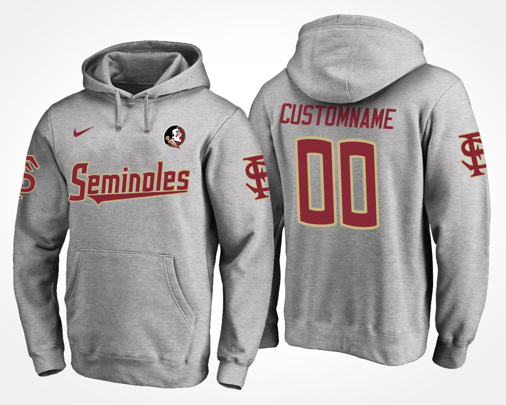 Men Florida State Seminoles Gray Custom Name And Number Hoodie
