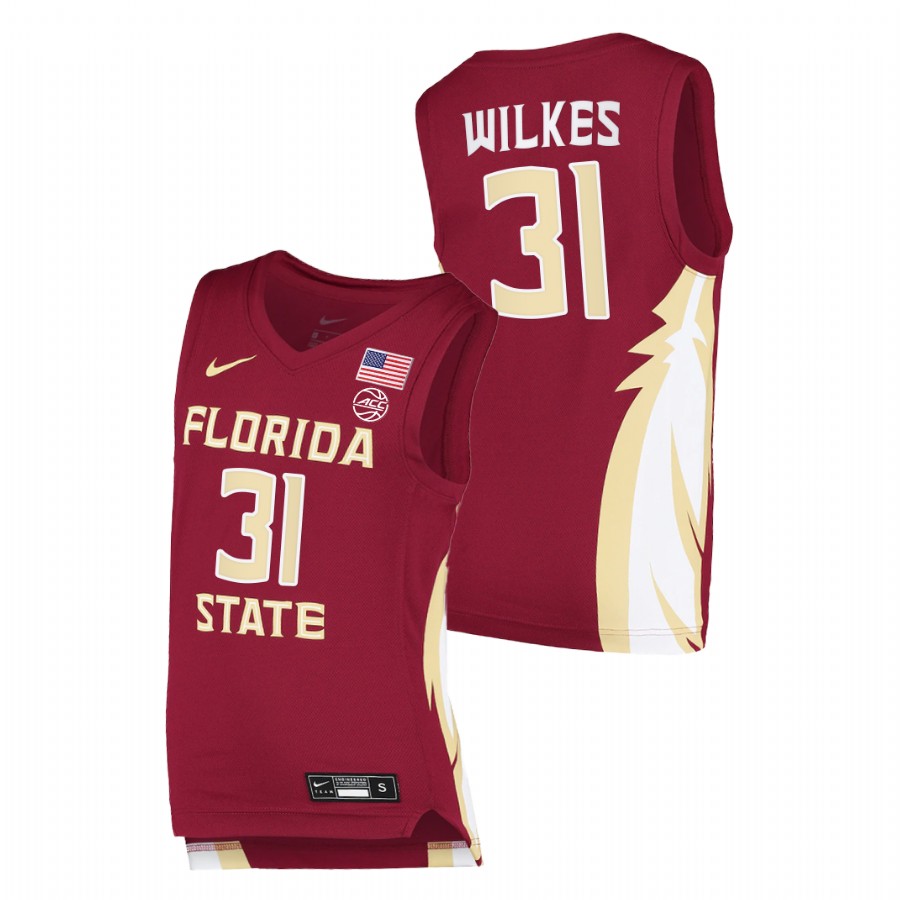 Men Florida State Seminoles Wyatt Wilkes College Basketball Jersey Garnet