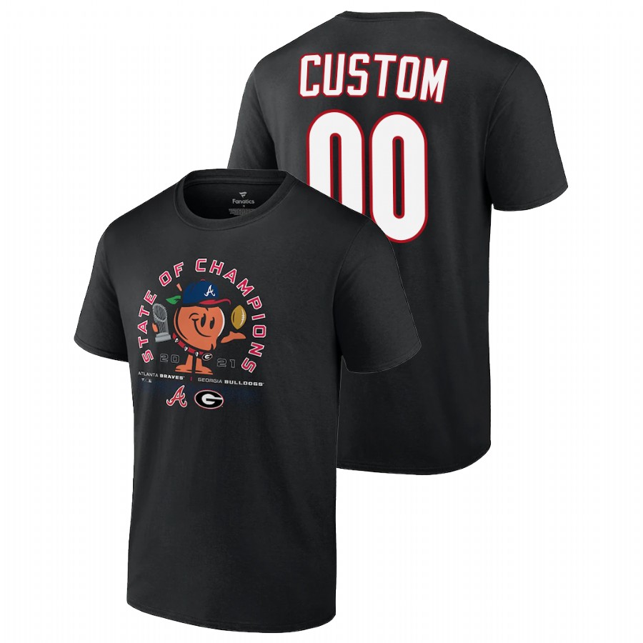 Men Georgia Bulldogs x Atlanta Braves 2021 State of Champions Custom Black T-Shirt