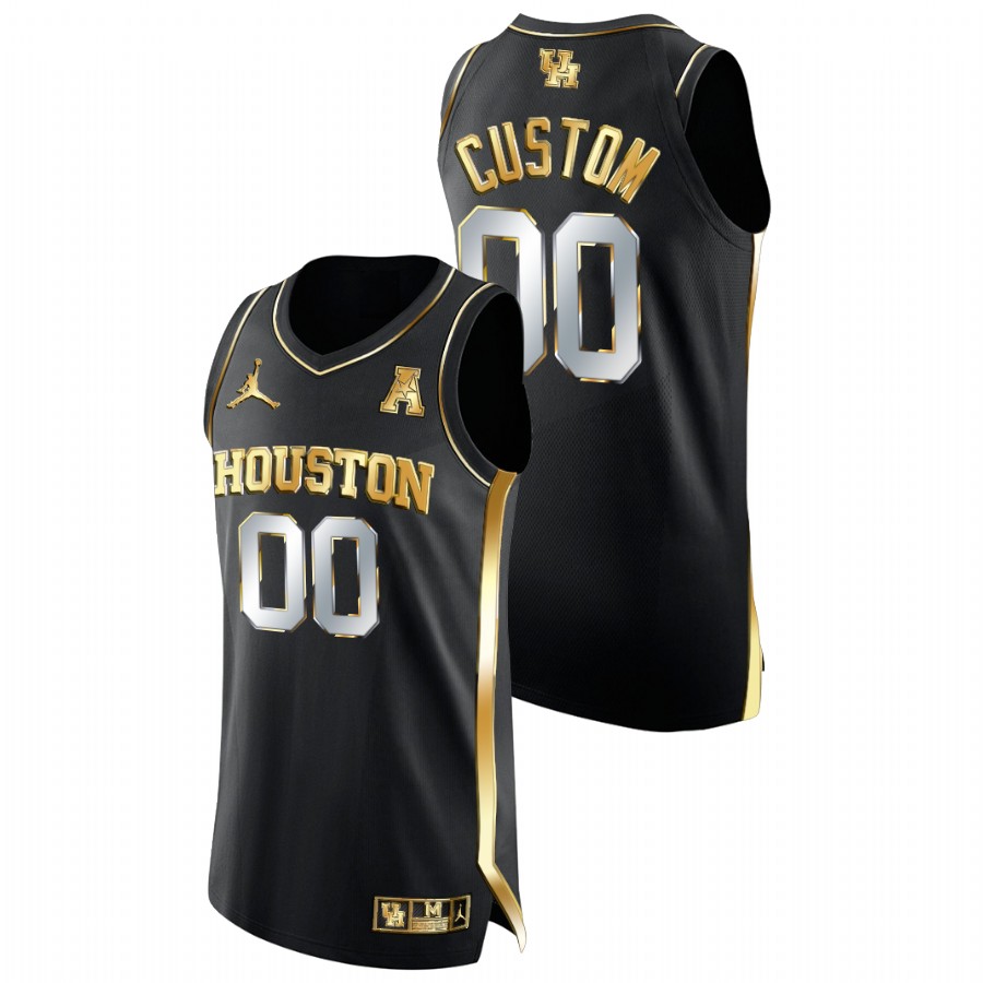 Men Houston Cougars Custom Golden Edition College Basketball Jersey Black