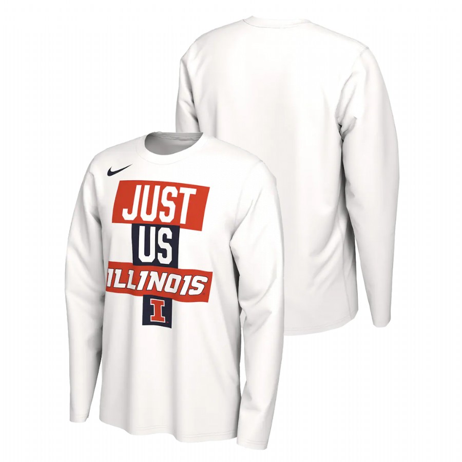Men Illinois Fighting Illini 2021 Postseason Basketball JUST US Bench Long Sleeve T-Shirt White