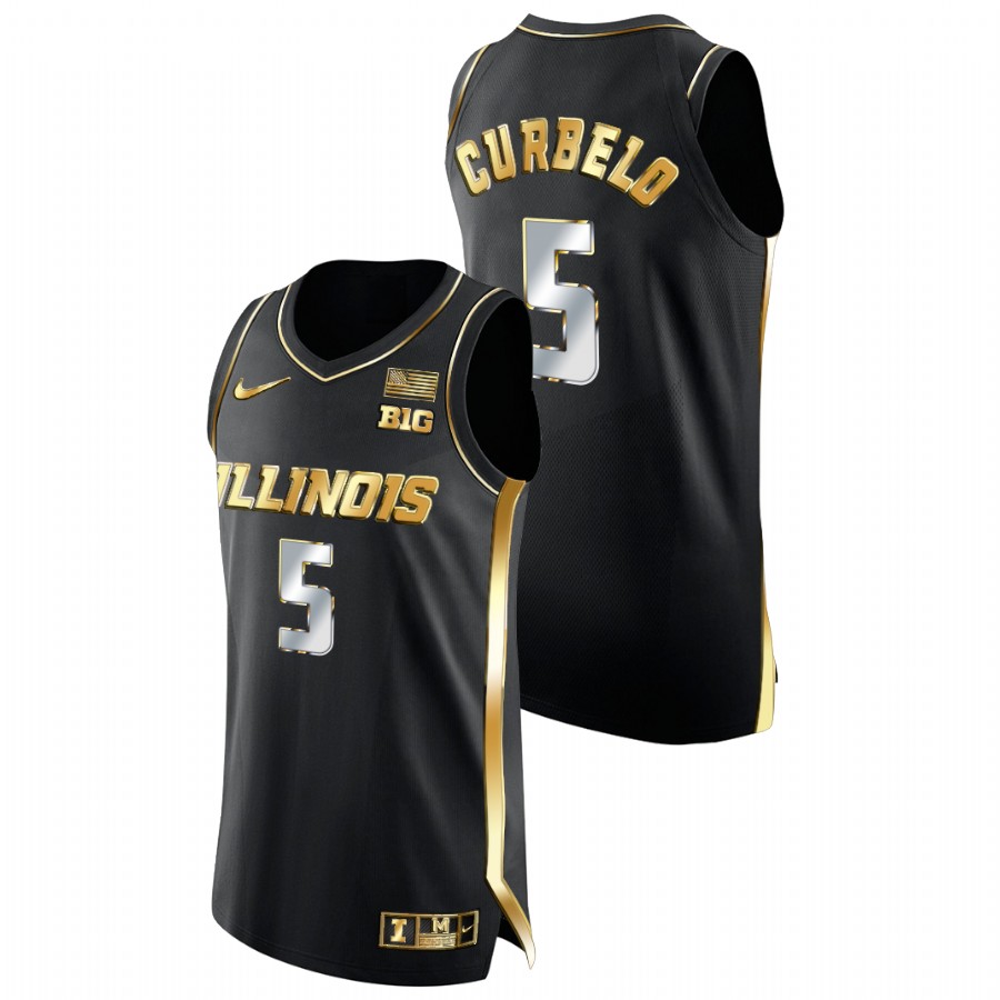 Men Illinois Fighting Illini Andre Curbelo Golden Edition College Basketball Jersey Black