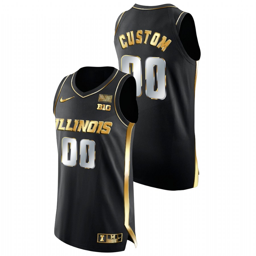 Men Illinois Fighting Illini Custom Golden Edition College Basketball Jersey Black