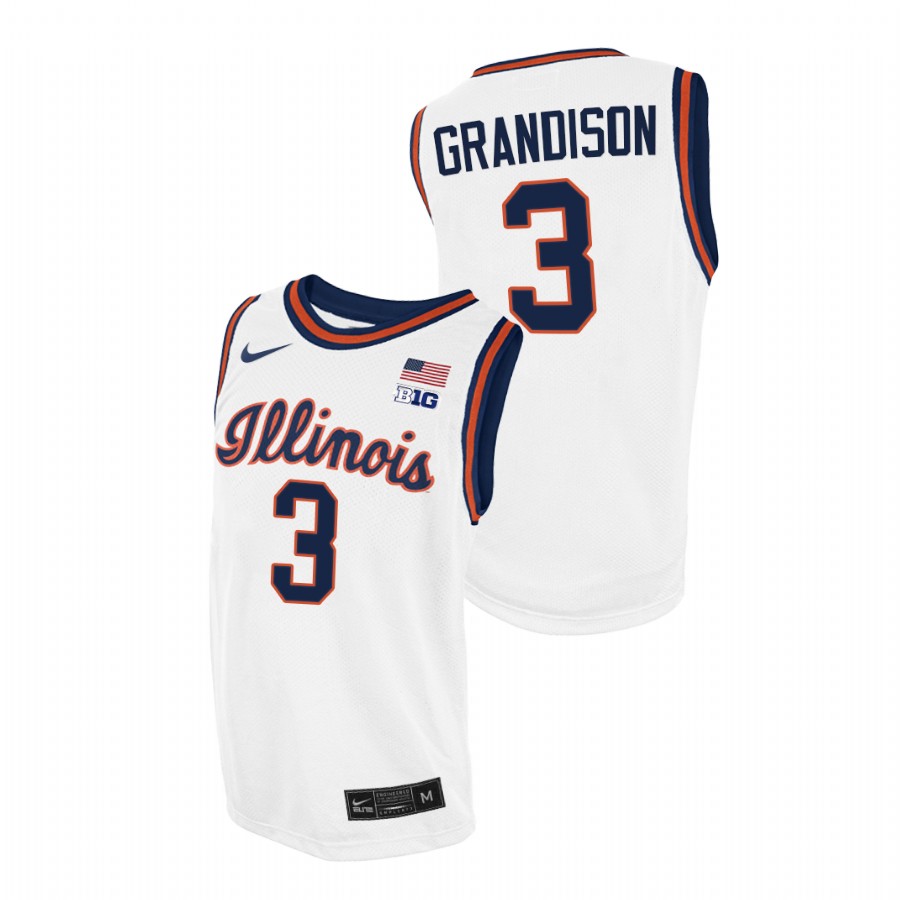 Men Illinois Fighting Illini Jacob Grandison Throwback 2021 College Basketball Jersey White