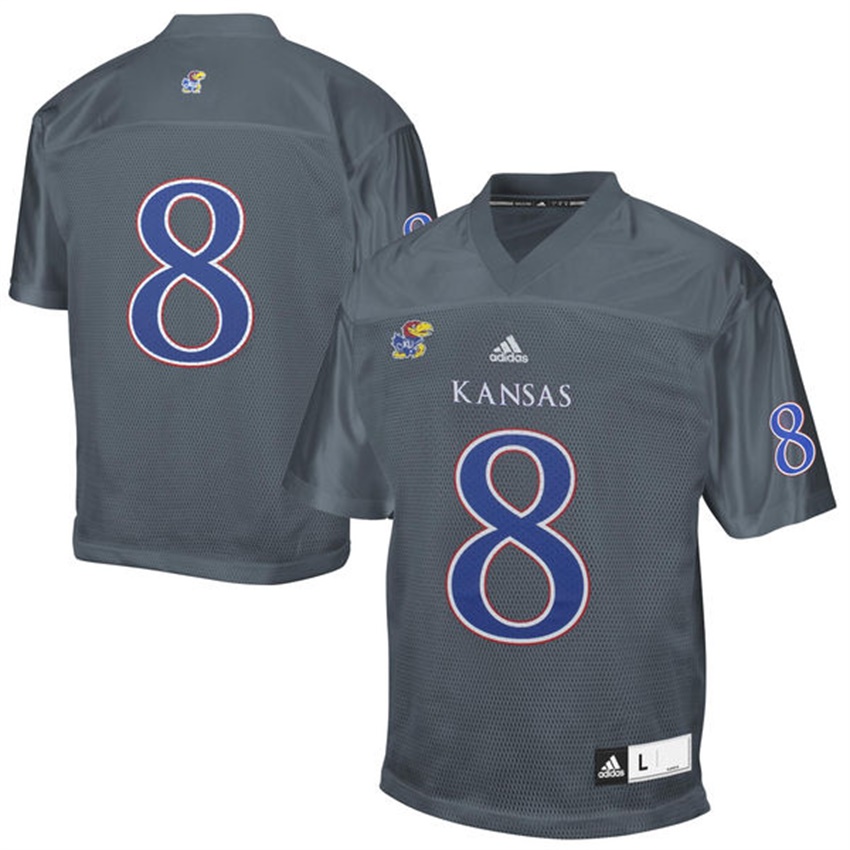 Men Kansas Jayhawks #8 Gray College Football Jersey