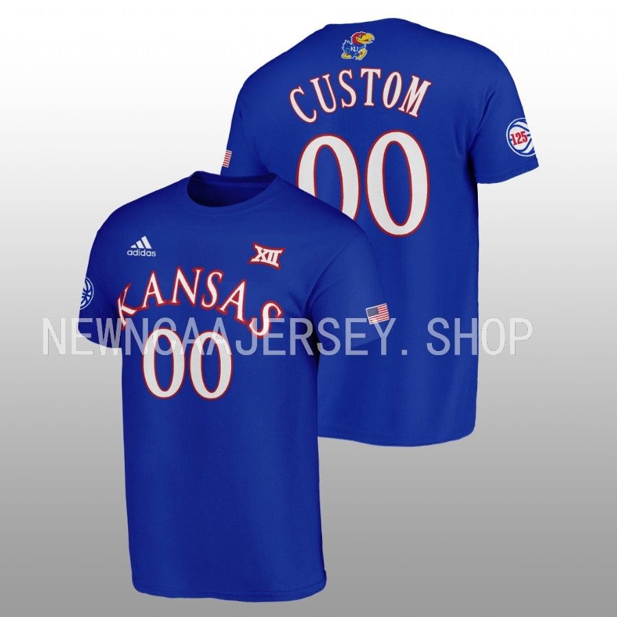 Men Kansas Jayhawks 125th Year Custom Blue T-Shirt