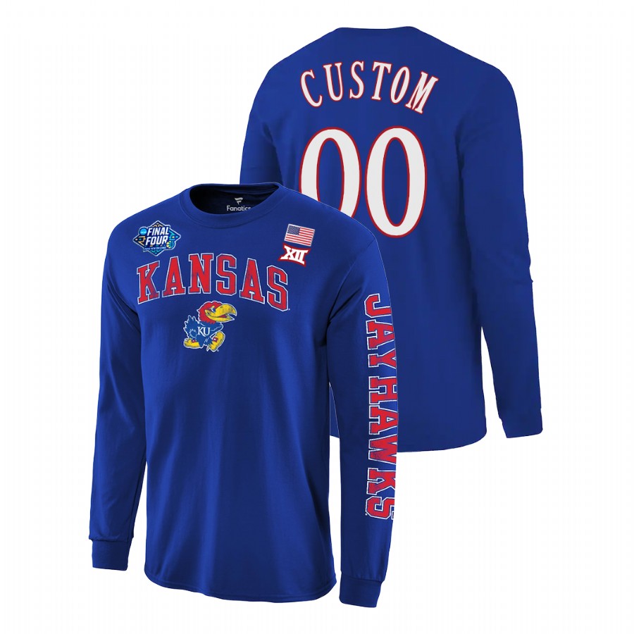 Men Kansas Jayhawks 2022 March Madness Final Four Custom Royal T-Shirt