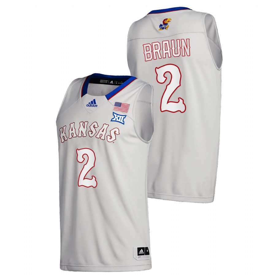 Men Kansas Jayhawks Christian Braun College Basketball 2020-21 New Season Jersey Gray