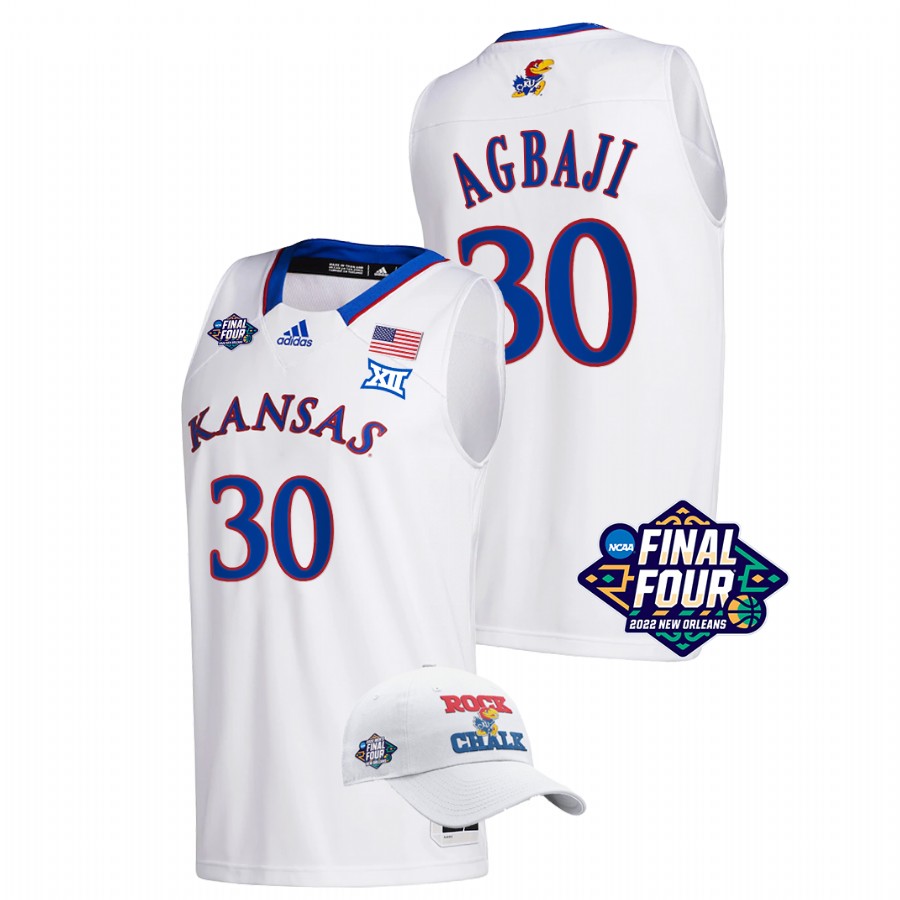 Men Kansas Jayhawks Ochai Agbaji Basketball Jersey White