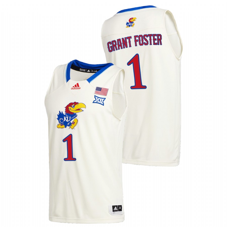 Men Kansas Jayhawks Tyon Grant-Foster College Basketball 2020-21 New Season Jersey Cream