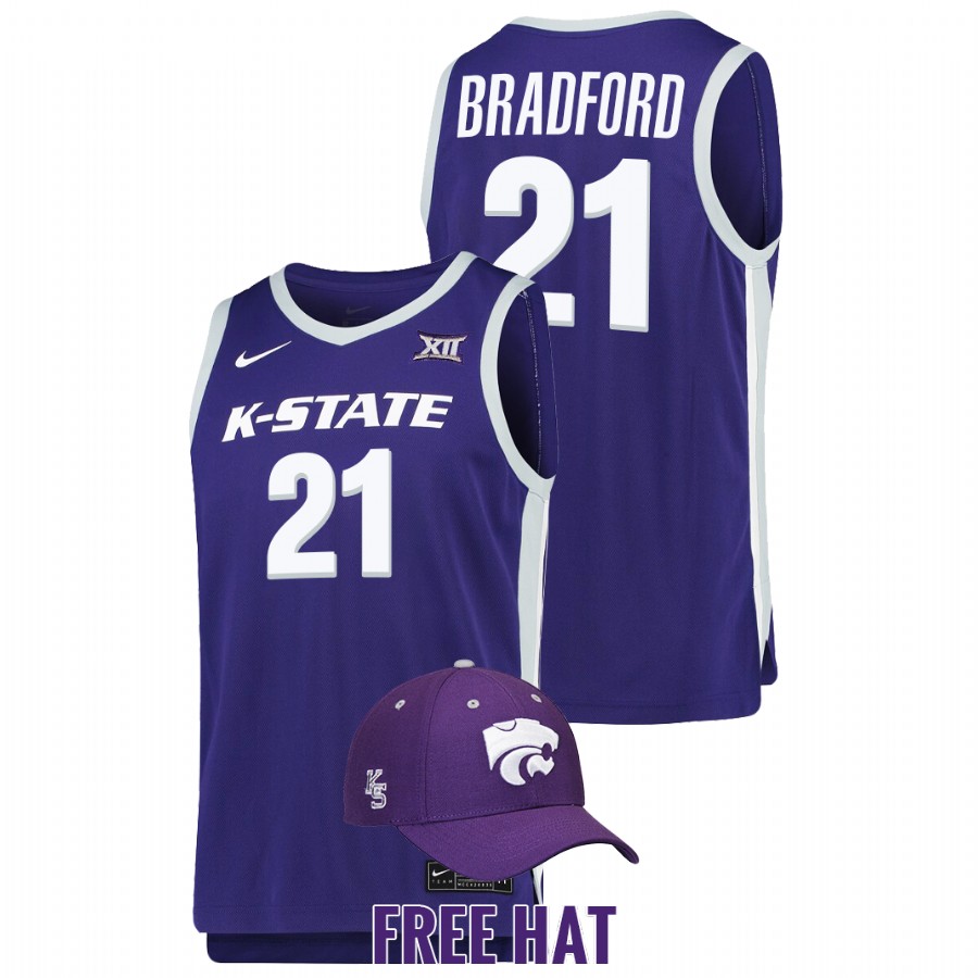 Men Kansas State Wildcats Davion Bradford 2022 Free Hat Jersey Purple