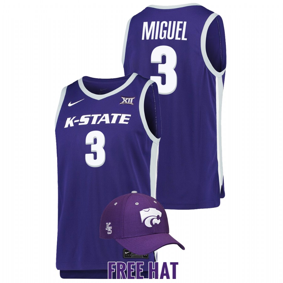 Men Kansas State Wildcats Selton Miguel 2022 Free Hat Jersey Purple