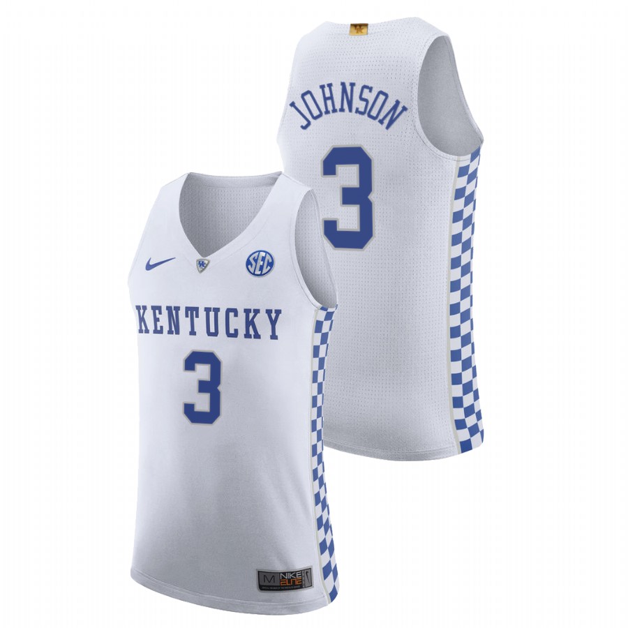 Men Kentucky Wildcats Keldon Johnson College Basketball Home Jersey White
