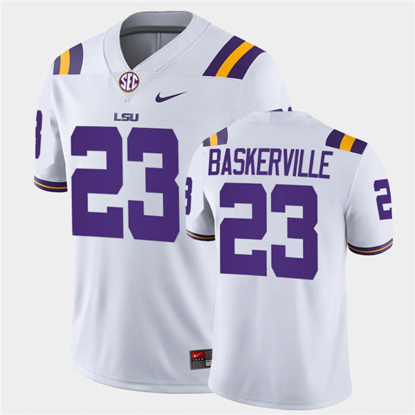 Men LSU Tigers #23 Micah Baskerville White College Football Game Jersey