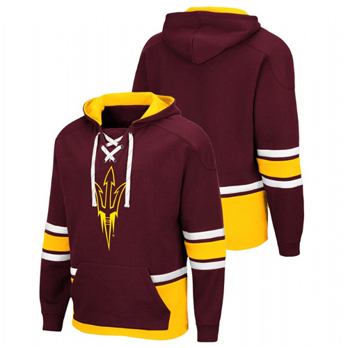 Men Maroon Arizona State Sun Devils College Hockey 3.0 Lace-up Pullover Hoodie Custom