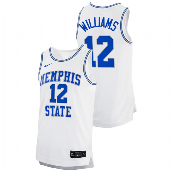 Men Memphis Tigers DeAndre Williams 2022 College Basketball Jersey White Men's Jersey DeAndre Williams Memphis Tigers 2022 College Basketball White Jersey