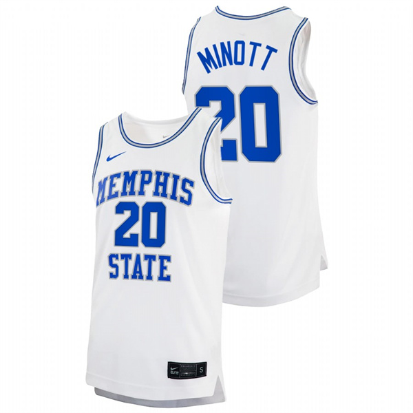 Men Memphis Tigers Josh Minott 2022 College Basketball Jersey White Men's Jersey Josh Minott Memphis Tigers 2022 College Basketball White Jersey