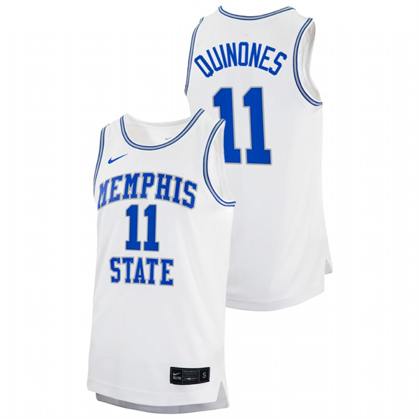 Men Memphis Tigers Lester Quinones 2022 College Basketball Jersey White Men's Jersey Lester Quinones Memphis Tigers 2022 College Basketball White Jersey