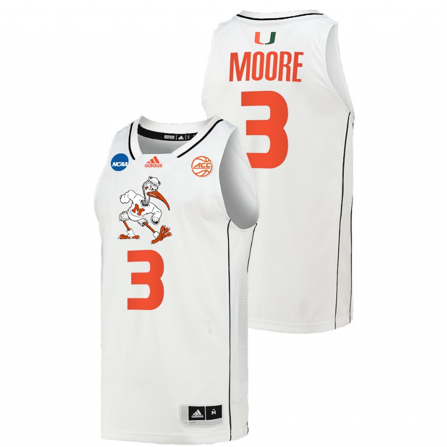 Men Men's Jersey Miami Hurricanes Charlie Moore White 2022 NCAA March Madness Basketball Jersey