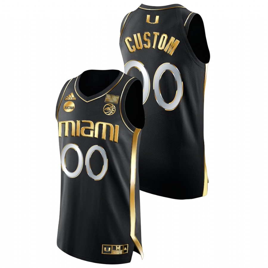 Men Miami Hurricanes Custom Golden Edition Jersey Black Men's Jersey
