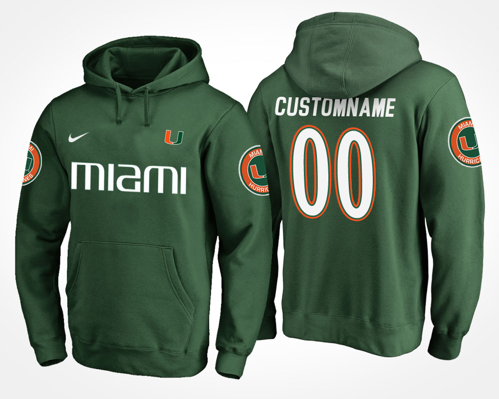 Men Miami Hurricanes Green Custom Name And Number Hoodie Men's Hoodie