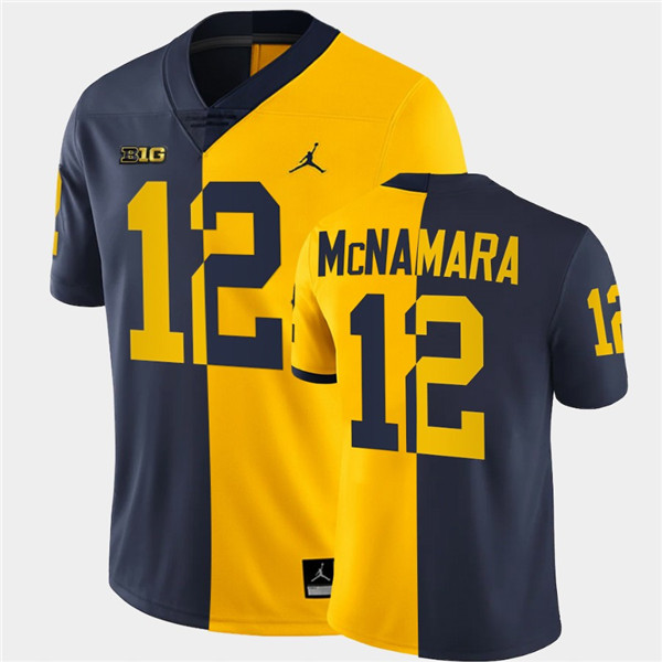 Men Michigan Wolverines #12 Cade McNamara Navy Maize Split Two Tone Football Jersey