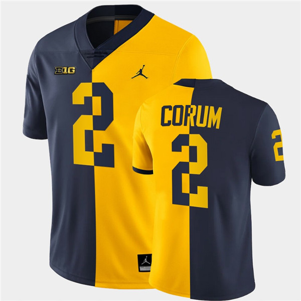 Men Michigan Wolverines #2 Blake Corum Navy Maize Split Two Tone Football Jersey
