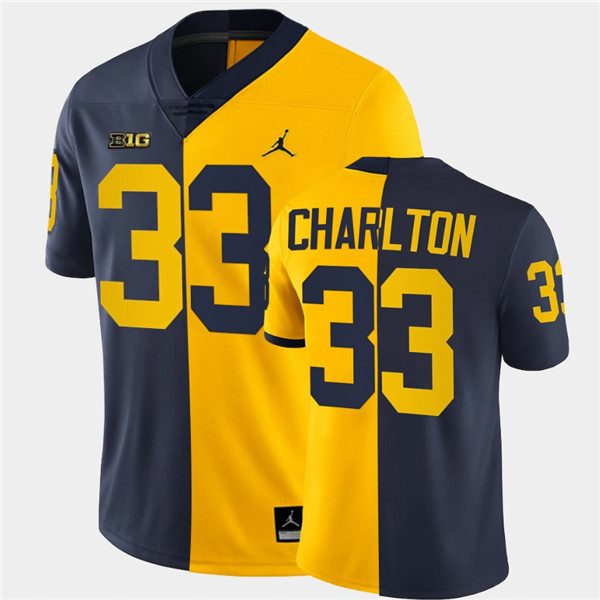 Men Michigan Wolverines #33 Taco Charlton Navy Maize Split Two Tone Football Jersey