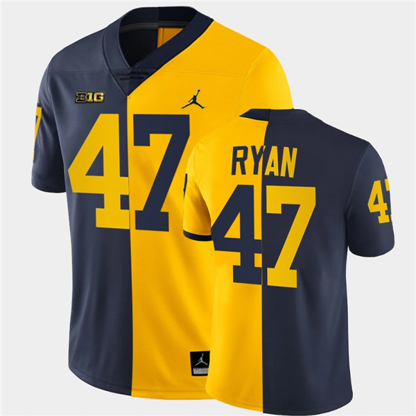 Men Michigan Wolverines #47 Jake Ryan Navy Maize Split Two Toen Football Jersey