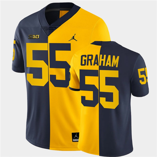 Men Michigan Wolverines #55 Brandon Graham Navy Maize Split Two Toen Football Jersey