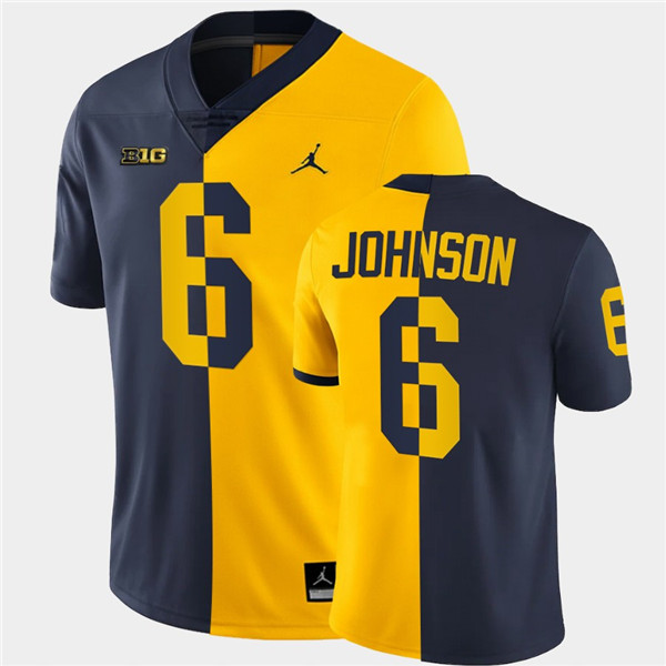 Men Michigan Wolverines #6 Cornelius Johnson Navy Maize Split Two Toen Football Jersey