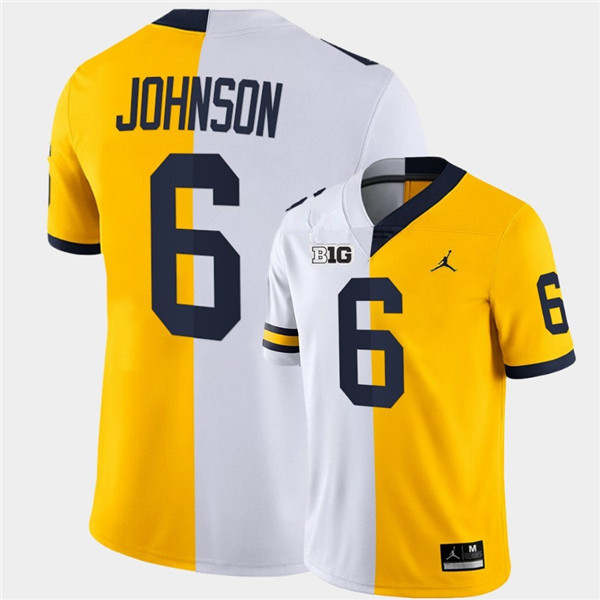 Men Michigan Wolverines #6 Cornelius Johnson White Maize Split Two Tone Football Jersey